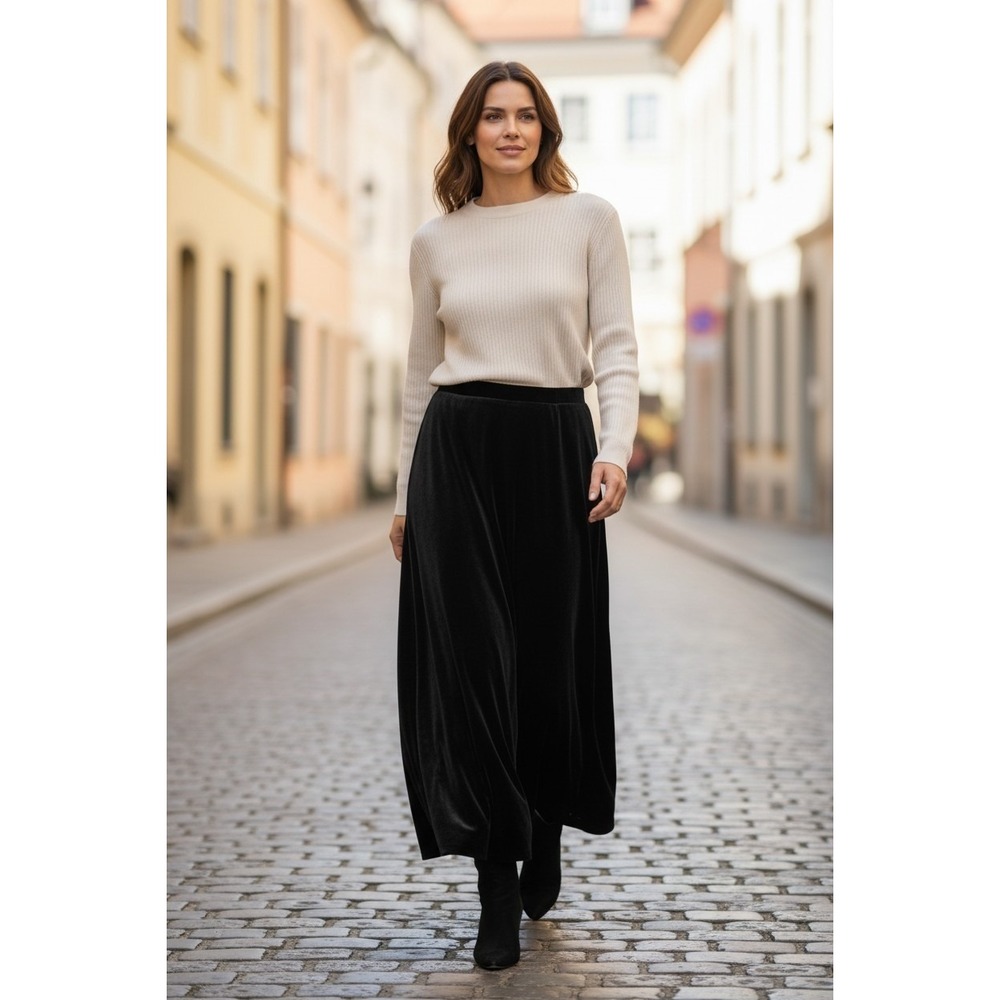 Vintage Velvet Velour Black Maxi Skirt Pull-On L NWT Liz Claiborne Villager